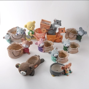 Vaso Da Fiori In Resina Animali Cartoni Animati Fioriera Per Succulente Con Carrello Borsa Decorazione Da Scrivania Pastorale Orso Coniglio