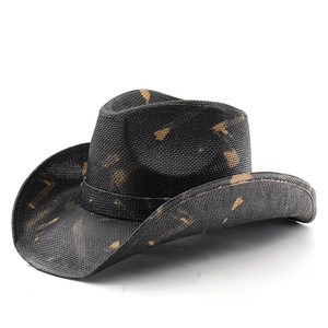 Western Cowboy Hat Wide Brim Camouflage Print Sun Protection Breathable Straw Polyester Retro Outdoor Travel Men Women