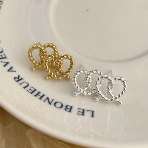 925 Sterling Silver twisted knot heart stud earrings in gold and silver finish