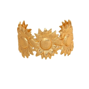 Bracelet jonc ouvert tournesol doré en acier inoxydable poli pour femmes élégantes