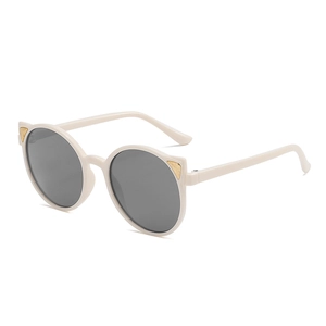 Kids cat ear sunglasses with cream frames and dark grey UV protection lenses
