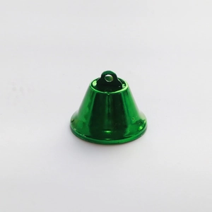 Macro shot of 38mm thickened green metal bell with top loop for Christmas decor