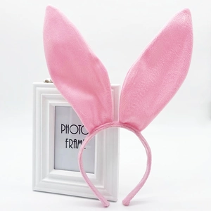 Cute pink plush rabbit ear headband with soft fluffy texture for women hair accessory