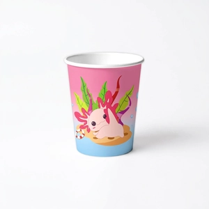 Axolotl party supplies paper cup with cartoon graphics and sea elements