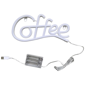 White Coffee LED neon sign wall light with USB and battery dual power options for cafe decor
