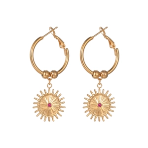 Bohemian Stainless Steel Hoop Dangle Earrings Gold Plated Sun Skull Cross Pendant Vintage Tassel Geometric Jewelry For Women