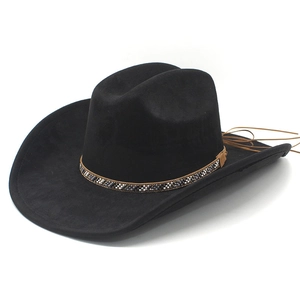 Western Cowboy Hat Faux Suede Wide Brim Ethnic Beaded Band Tassel Retro Outdoor Gentleman Men Women