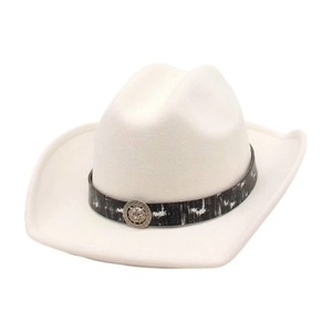 Retro Western Cowboy Hat For Men Women Wide Brim Felt Fedora With Lion Head Emblem Pattern Band Vintage Ethnic Style