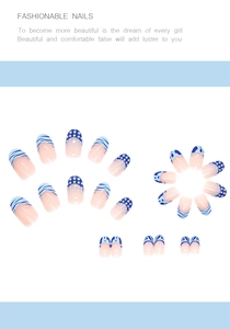 Blue polka dot and wavy pattern ballerina press-on nails set with almond base color