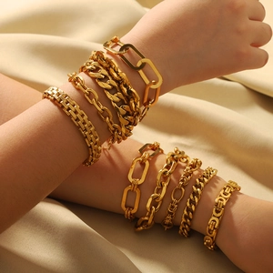 Bracciale A Catena Spessa In Acciaio Inossidabile Placcato Oro 18K Stile Hip Hop Punk Per Uomo Donna Gioielli