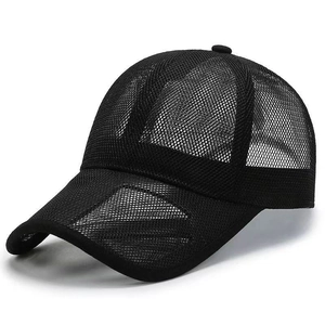 Breathable black mesh baseball cap with hollow brim design for men and women
