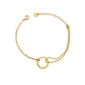 Minimalist 18k gold plated geometric circular link bracelet with asymmetric dual chains
