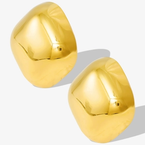 Detailed view of gold irregular pebble stud earrings with polished mirror finish surface