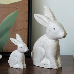 Modern minimalist rustic wooden rabbit sculptures for living room home decor tabletop