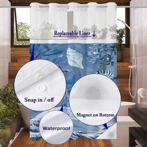 Detail showing the snap-in liner design and waterproof blue ocean ocean pattern fabric