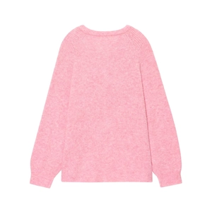 Pink mohair knit sweater for women with long sleeves and ribbed cuffs back view flat lay