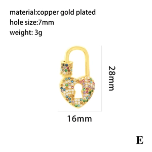 Macro view of heart-shaped lock pendant with colorful rhinestones and 7mm aperture