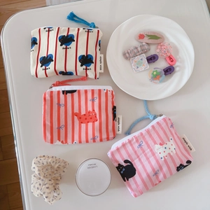 Three cute retro cat cotton mini pouches for coins and lipsticks on white background