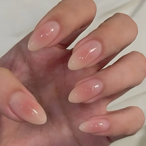 Press On Nails Almond Shape Blush Gradient Pink Nude Glossy Full Cover Removable Artificial False Finger Nails For Women