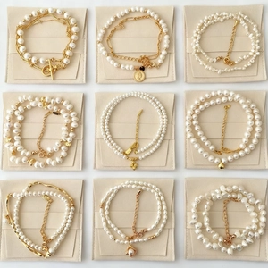 Retro French Style Artificial Pearl Necklace For Women 14K Gold Plated Copper Round Coin Pendant Elegant Versatile Jewelry Gift