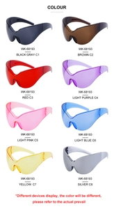 Eight color options for oversized wrap-around sports sunglasses in a grid display