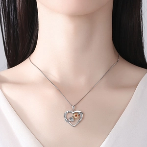 S925 silver heart necklace with sunflower, red gem and I love you forever engraving