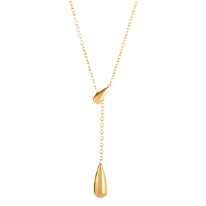 Collier en Y minimaliste en acier inoxydable plaqué or 18k avec pendentifs goutte d'eau