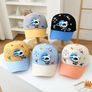 Kids Baseball Cap Cotton Blend Space Astronaut Bear Print Adjustable Sun Hat Breathable Outdoor For Toddler Boys