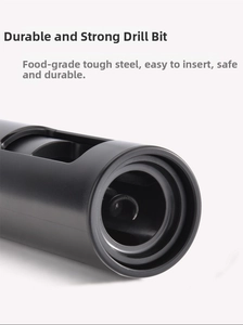Close-up of food-grade steel corkscrew spiral and matte textured electric wine opener