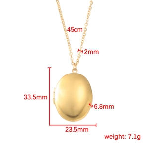 Collier médaillon poli en acier inoxydable doré avec dimensions et poids détaillés