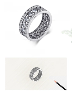 Detailed view of hollow geometric S925 sterling silver ring with 5A cubic zirconia stones