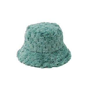 Thick winter faux fur bucket hat for women in deep blue, warm stylish minimalist headwear