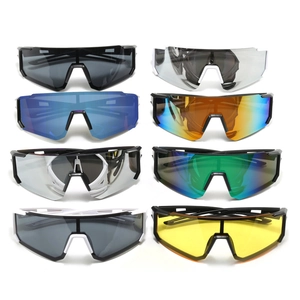 Outdoor sports cycling sunglasses set featuring eight colored wraparound lenses and frames