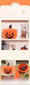 Three-view layout of pumpkin cotton rope basket showing storage capacity and home decor