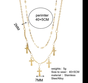 Detail of 5g gold double-layer stainless steel cross pendant necklace 40+5cm length