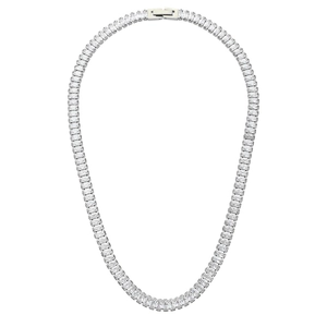 Luxurious silver stainless steel tennis chain with baguette-cut sparkling zircon stones