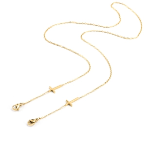 Titanium Steel Cross Pendant Glasses Chain And Mask Lanyard Gold Tone Fashion Accessory For Women