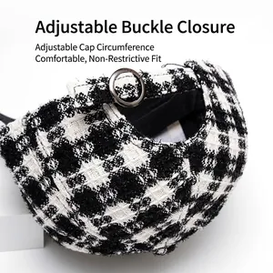 Classic houndstooth baseball cap featuring an adjustable metal buckle for custom fitting