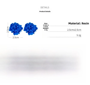 Détails des boucles d'oreilles fleurs en résine bleue de 2,5cm avec tiges en argent 925 de 5,1g
