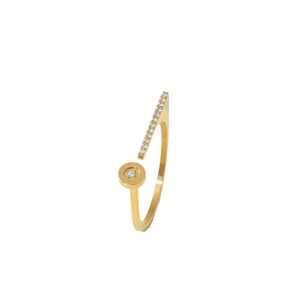 Minimalist gold titanium steel open ring with single zircon and micro-pave stone setting