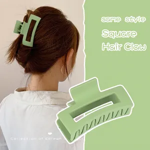 Matte light green rectangular hair claw clip for women in autumn and winter styles