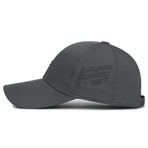 Dark grey quick-dry baseball cap featuring laser-cut mountain logo and breathable side vents