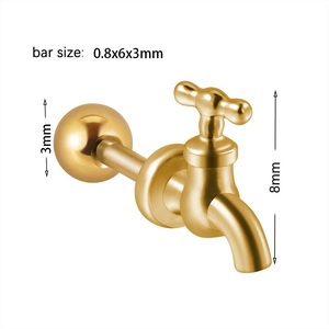Detailed specs of golden faucet stud earrings with 0.8x6x3mm bar size measurements