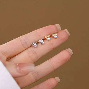 925 Sterling Silver Bowknot Zirconia Stud Earrings For Women Small Delicate Minimalist Bow Zirconia Earrings Jewelry Gift