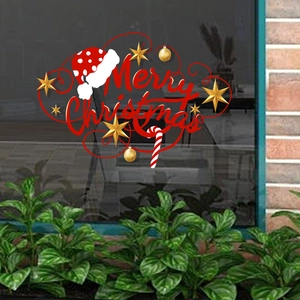 Adesivi per finestre Merry Christmas in PVC rosso e oro per decorazioni di negozi