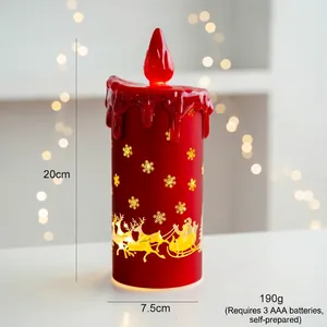 Detailed size specifications for red Christmas LED candle lamp with reindeer patterns