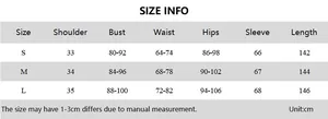 Size chart detail for lace patchwork slim maxi dress with measurements in centimeters