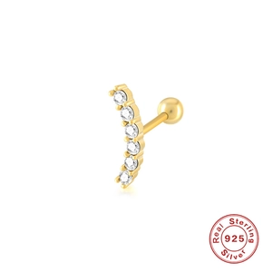 925 Sterling Silver Curved Row Zircon Stud Earrings Screw Ball Back Piercing Minimalist Trendy Jewelry For Women