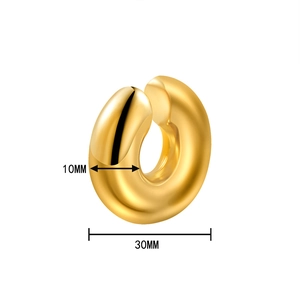 Minimalist gold hollow stainless steel hoop earrings with 30mm diameter and mirror finish
