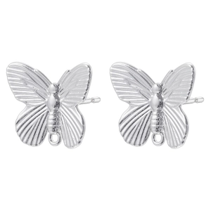 Polished silver butterfly stud earrings with hanging loops in a minimalist 18K gold plated style